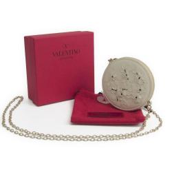Pre Owned Valentino Light Grey Floral Leather Chain Coin Purse