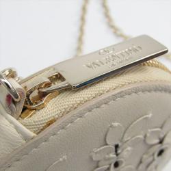 Pre Owned Valentino Light Grey Floral Leather Chain Coin Purse