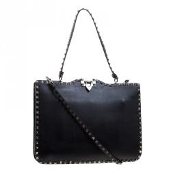 Pre Owned Valentino Black Leather Rockstud Crossbody Bag