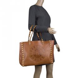 Pre Owned Valentino Brown Leather Gryphon Zodiac Studded Tote