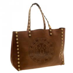 Pre Owned Valentino Brown Leather Gryphon Zodiac Studded Tote