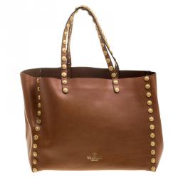 Pre Owned Valentino Brown Leather Gryphon Zodiac Studded Tote