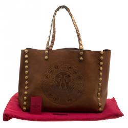 Pre Owned Valentino Brown Leather Gryphon Zodiac Studded Tote