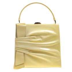 Pre Owned Valentino Citron Patent Leather Top Handle Tote