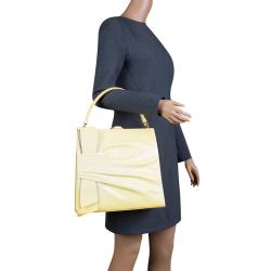Pre Owned Valentino Citron Patent Leather Top Handle Tote