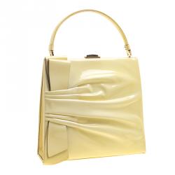 Pre Owned Valentino Citron Patent Leather Top Handle Tote