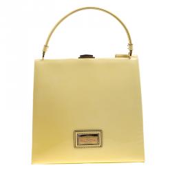 Pre Owned Valentino Citron Patent Leather Top Handle Tote