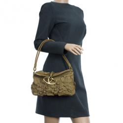 Pre Owned Valentino Green Leather Flower Appliqué Shoulder Bag