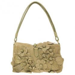 Pre Owned Valentino Green Leather Flower Appliqué Shoulder Bag
