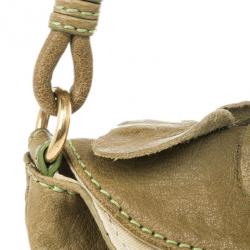 Pre Owned Valentino Green Leather Flower Appliqué Shoulder Bag