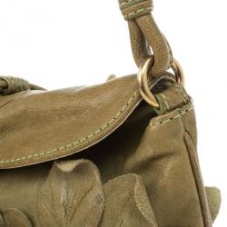 Pre Owned Valentino Green Leather Flower Appliqué Shoulder Bag