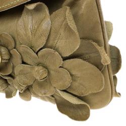 Pre Owned Valentino Green Leather Flower Appliqué Shoulder Bag