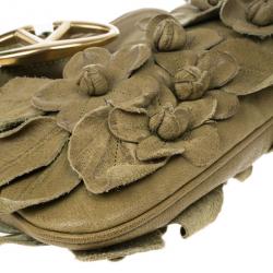 Pre Owned Valentino Green Leather Flower Appliqué Shoulder Bag