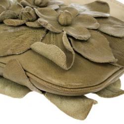 Pre Owned Valentino Green Leather Flower Appliqué Shoulder Bag
