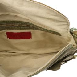 Pre Owned Valentino Green Leather Flower Appliqué Shoulder Bag