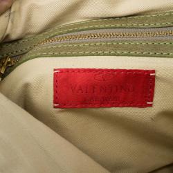 Pre Owned Valentino Green Leather Flower Appliqué Shoulder Bag