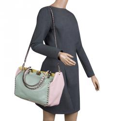 Pre Owned Valentino Tri Color Leather Medium Rockstud Tote