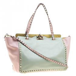 Pre Owned Valentino Tri Color Leather Medium Rockstud Tote