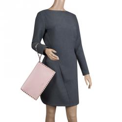 Pre Owned Valentino Blush Pink Leather Rockstud Wristlet Clutch