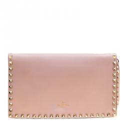 Pre Owned Valentino Blush Pink Leather Rockstud Wristlet Clutch