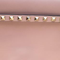 Pre Owned Valentino Blush Pink Leather Rockstud Wristlet Clutch
