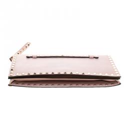 Pre Owned Valentino Blush Pink Leather Rockstud Wristlet Clutch