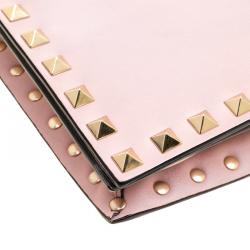 Pre Owned Valentino Blush Pink Leather Rockstud Wristlet Clutch