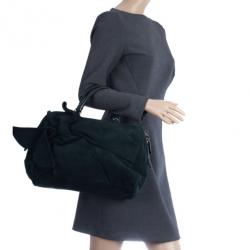 Pre Owned Valentino Green Suede Leather Bow Boston Bag