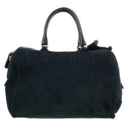 Pre Owned Valentino Green Suede Leather Bow Boston Bag