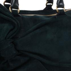 Pre Owned Valentino Green Suede Leather Bow Boston Bag