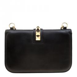 Pre Owned Valentino Black Leather Rockstud Medium Glam Lock Flap Bag