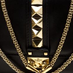 Pre Owned Valentino Black Leather Rockstud Medium Glam Lock Flap Bag