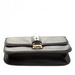 Pre Owned Valentino Black Leather Rockstud Medium Glam Lock Flap Bag