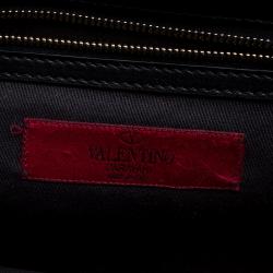 Pre Owned Valentino Black Leather Rockstud Medium Glam Lock Flap Bag
