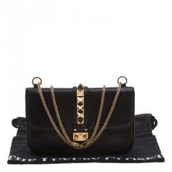 Pre Owned Valentino Black Leather Rockstud Medium Glam Lock Flap Bag
