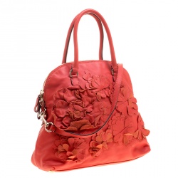 Pre Owned Valentino Red Leather Floral Applique Dome Satchel