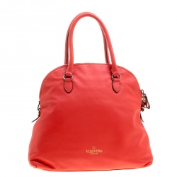 Pre Owned Valentino Red Leather Floral Applique Dome Satchel
