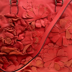 Pre Owned Valentino Red Leather Floral Applique Dome Satchel