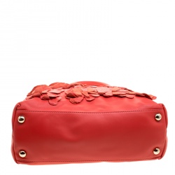 Pre Owned Valentino Red Leather Floral Applique Dome Satchel