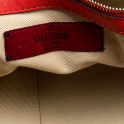 Pre Owned Valentino Red Leather Floral Applique Dome Satchel