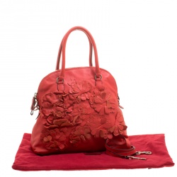 Pre Owned Valentino Red Leather Floral Applique Dome Satchel