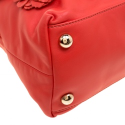 Pre Owned Valentino Red Leather Floral Applique Dome Satchel