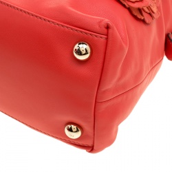 Pre Owned Valentino Red Leather Floral Applique Dome Satchel