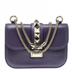 Pre Owned Valentino Purple Leather Rockstud Small Glam Lock Shoulder Bag