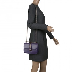 Pre Owned Valentino Purple Leather Rockstud Small Glam Lock Shoulder Bag