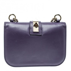 Pre Owned Valentino Purple Leather Rockstud Small Glam Lock Shoulder Bag