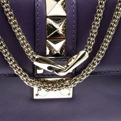 Pre Owned Valentino Purple Leather Rockstud Small Glam Lock Shoulder Bag