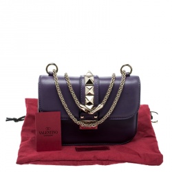 Pre Owned Valentino Purple Leather Rockstud Small Glam Lock Shoulder Bag
