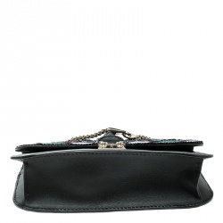 Pre Owned Valentino Black Leather Medium Beads Embellished Glam Lock Shoulder Bag