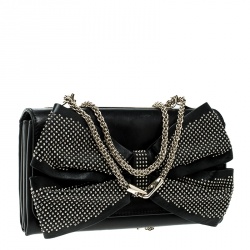 Pre Owned Valentino Black Leather Studded Bow Crossbody Bag